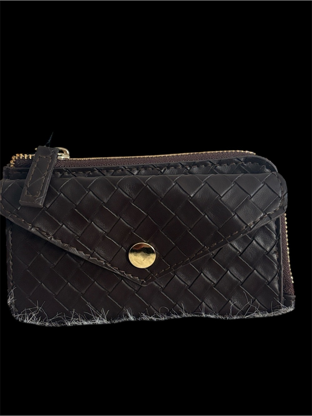 Woven brown faux Leather Card holder Wallet